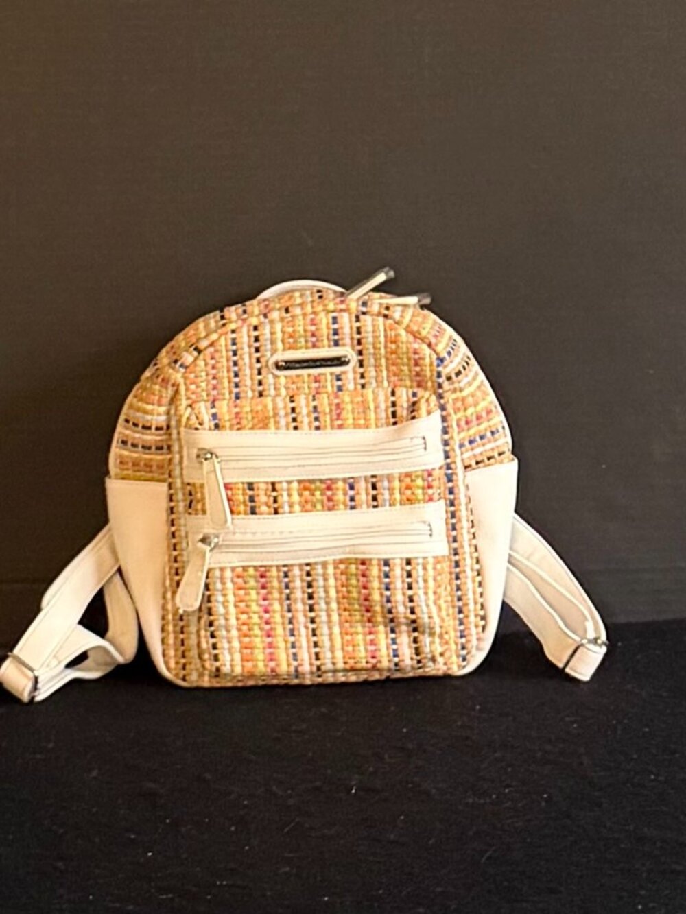 NWT Stone Mountain Multicolor Woven Straw Dome Handbag/Backpack